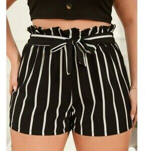 Women’s Black & White Striped Chic Shorts Size M-NWOT